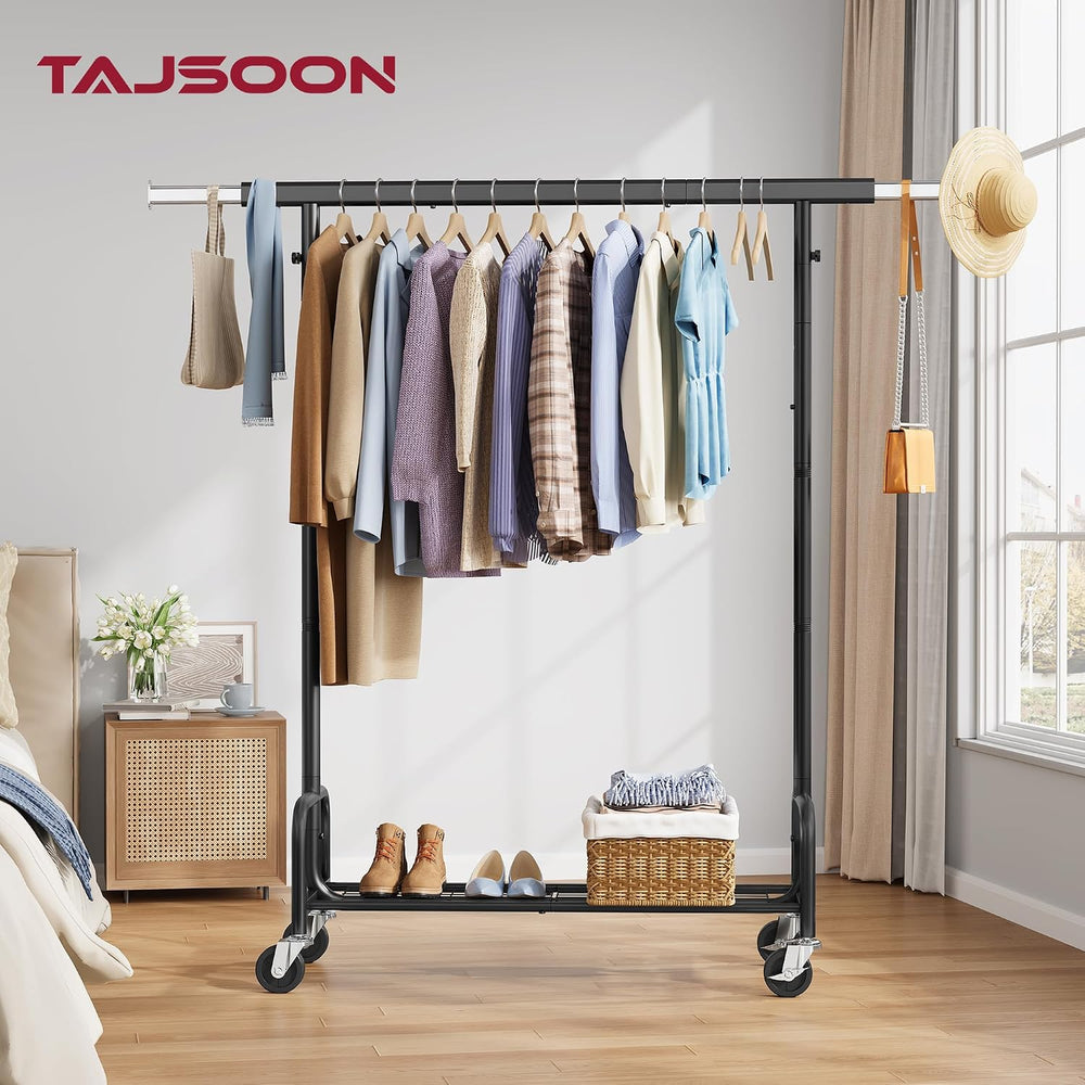 Tajsoon Clothes Rack with Shelf, Adjustable Heavy Duty Load 300 LBS, Black