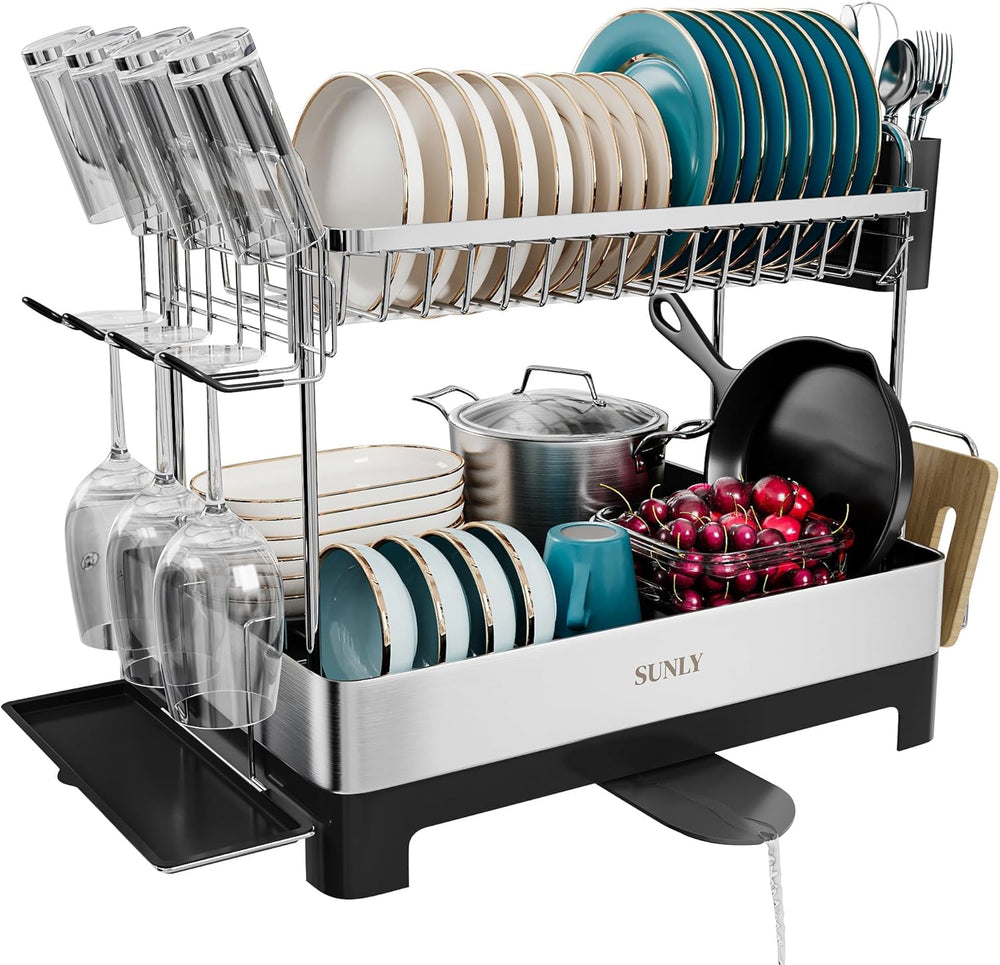 SUNLY 2 Tier Dish Drying Rack, Extra Large Dish Rack, Multifunctional Large D...
