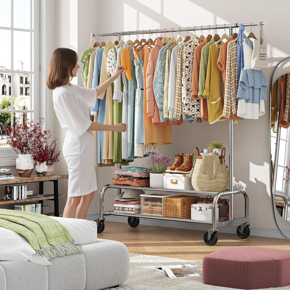 Simple Trending Heavy Duty Clothes Rack, Garment Rack with Extendable Side Ro...