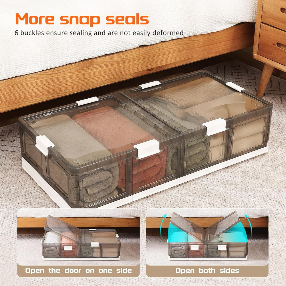 Under Bed Storage Containers with Wheels - Stackable, Foldable Plastic Storag...