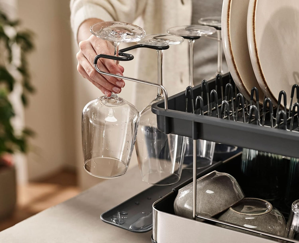 Joseph Joseph Dish Drying Rack with Wine Glass Holder - Space-Saving 2-Tier D...