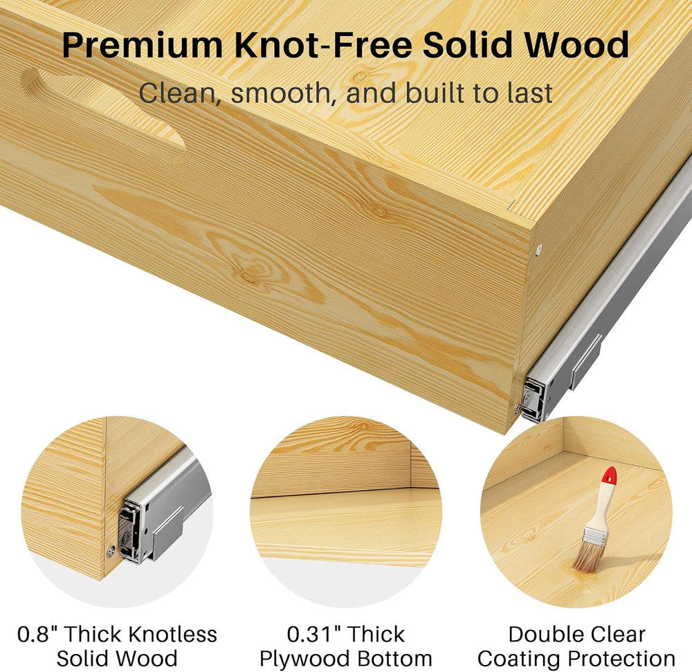 Pull Out Cabinet Organizer, Soft Close Slide Out Solid Wooden Drawers(15"...