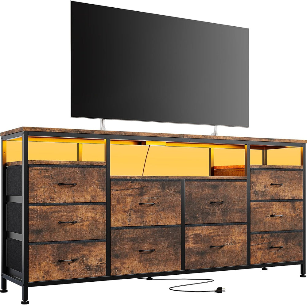 Garvee Dresser for Bedroom with LED Lights & Power Outlets, 63 Inch TV St...