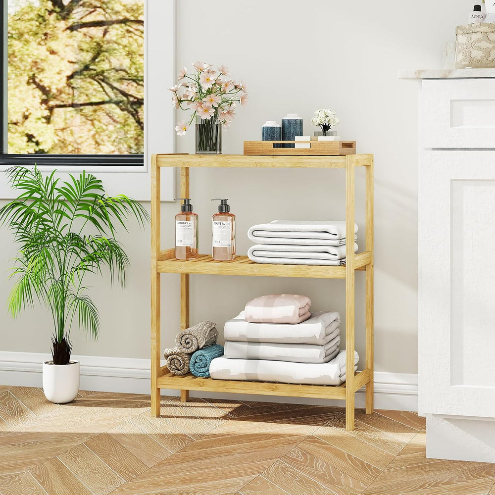 Bamboo Bathroom Shelf, Multifunctional Storage Shelf, 3-Tier