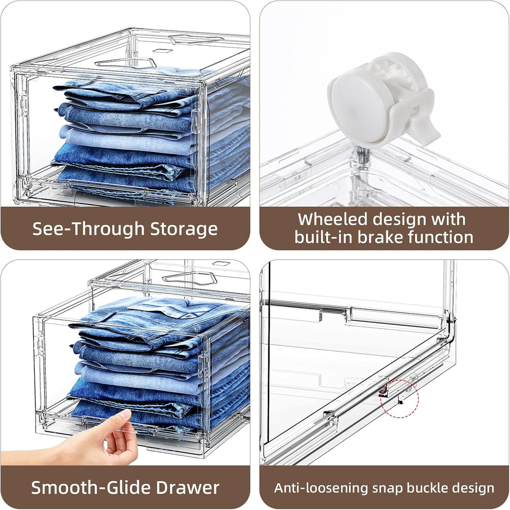 Large Clear Storage 3 Drawer Organizer with Wheels for Closet