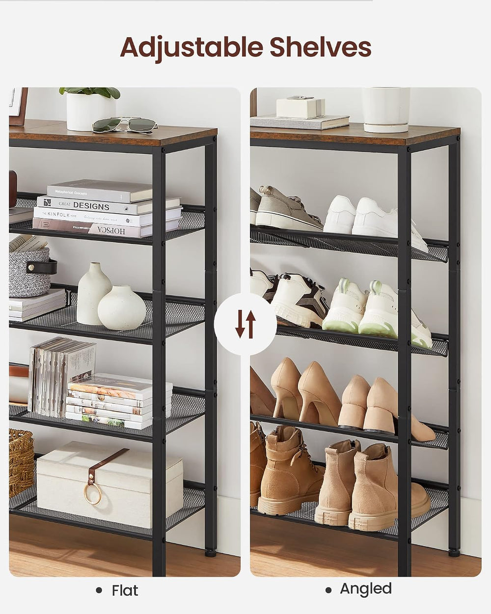 VASAGLE 5-Tier Shoe Rack, Adjustable, Freestanding