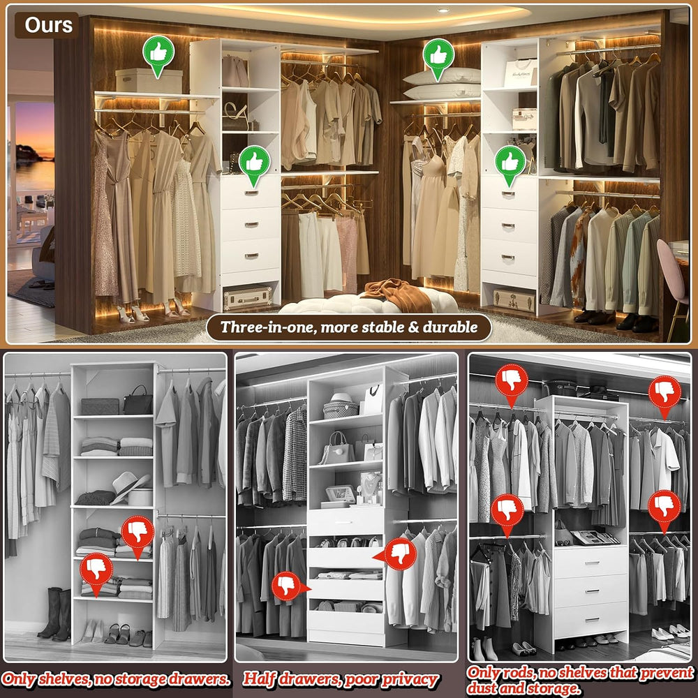 iSunirm 8FT Closet System, 96'' Closet Organizer System with 3 Hangin...