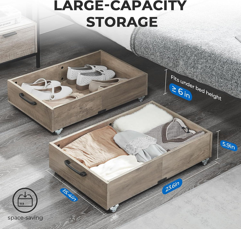 TIOPGHAD 2-Pack Under Bed Storage Drawers with Wheels, Brownish-Gray