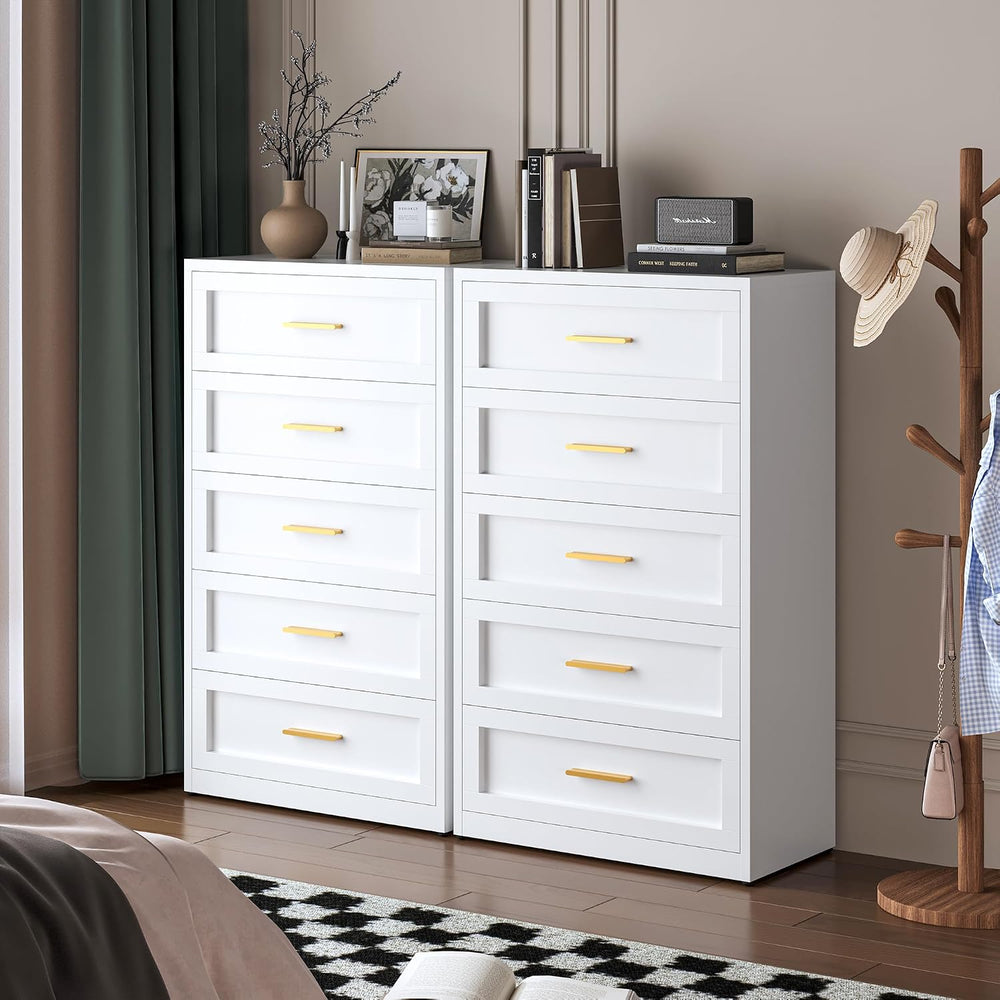 LCAOPC White Metal Dresser with 5 Spacious Drawers, Modern Chest of Drawers w...