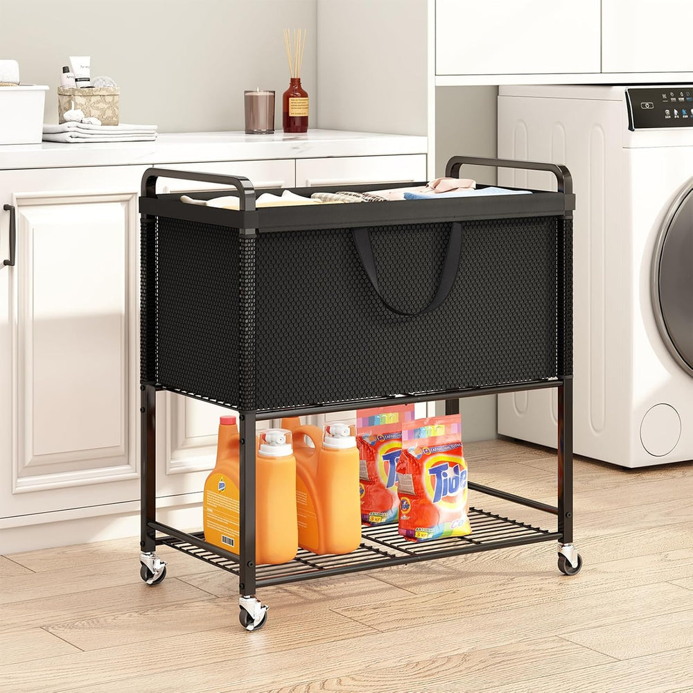 Laundry Hamper Rolling Sorter: 120L Large Basket with Wheels Removable Bag