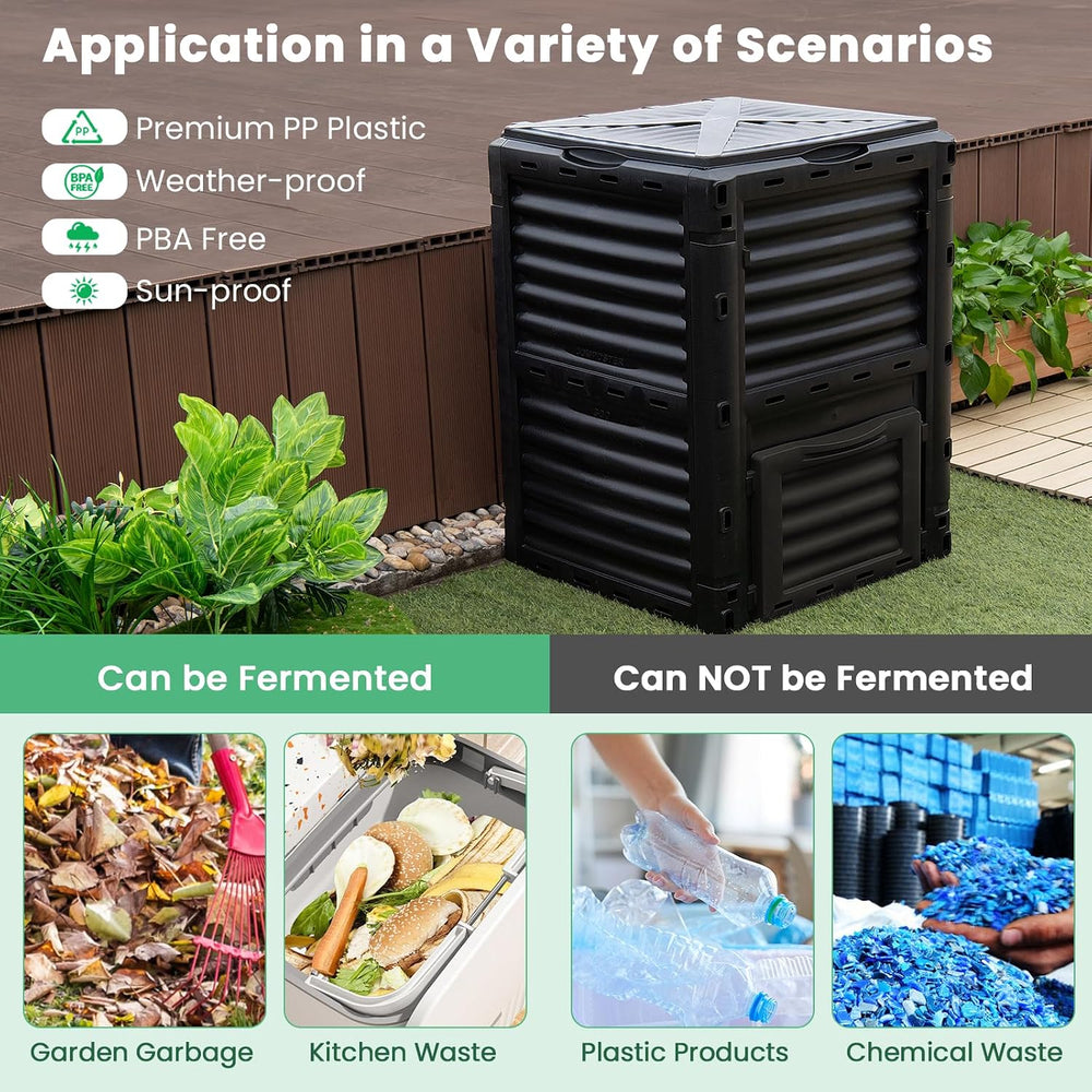 Compost Bin Outdoor, 80 Gallon Garden Compost Bin with Top Lid & Bottom D...