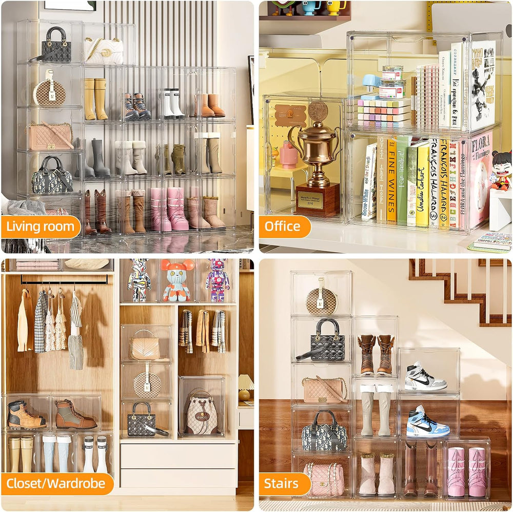 Boot Storage Organizer Tall Boots Boxes 3 Pack Clear Plastic Stackable Boot O...