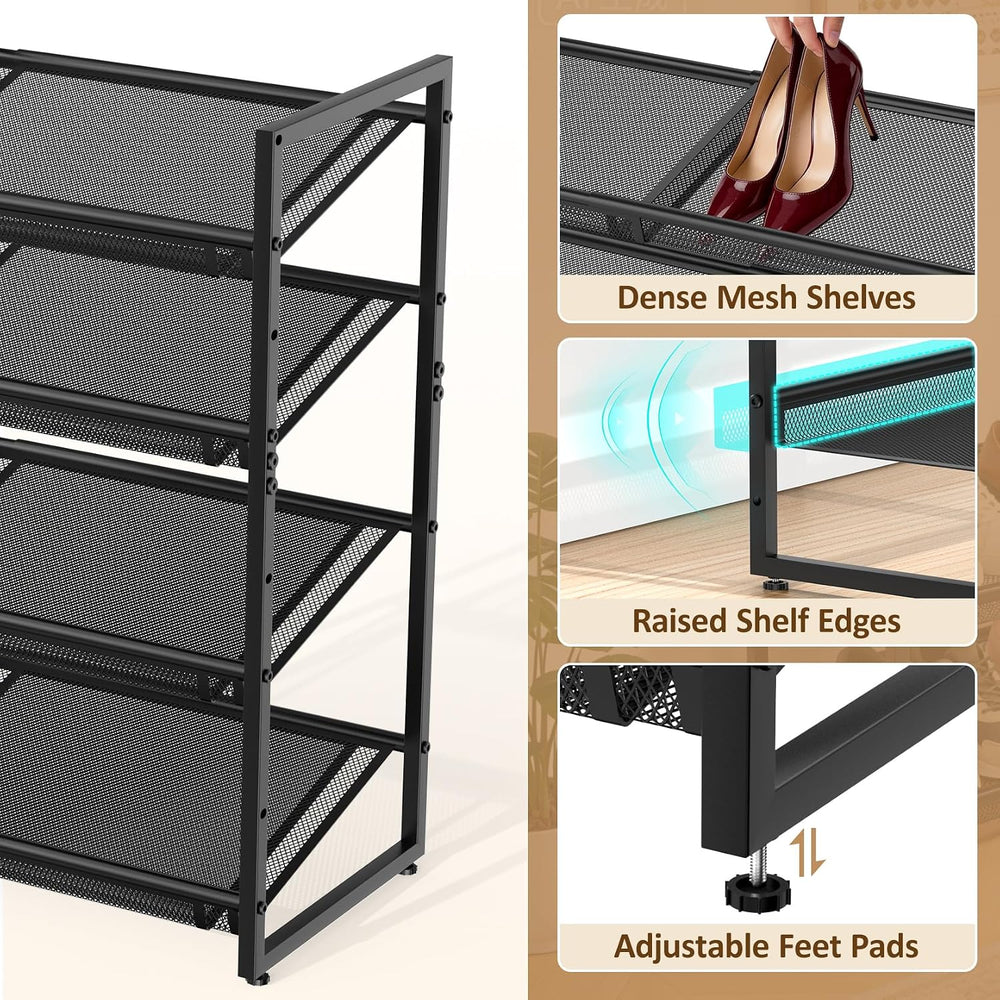4 Tier Expandable Shoe Rack, Shoe Organizer for Closet, Entryway & Garage