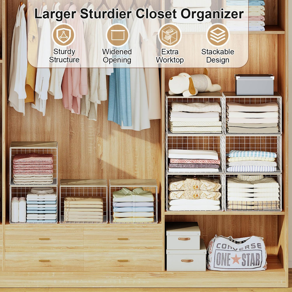6 Pack Closet Organizers And Storage, Stackable Closet Shelf Organizer Storag...
