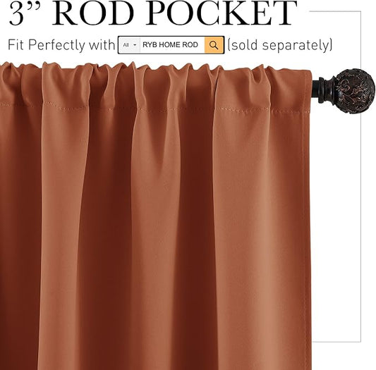 RYB HOME Room Darkening Curtains 54 inches Length, W 42 x L 54 inch, 2 Panels - Image 2
