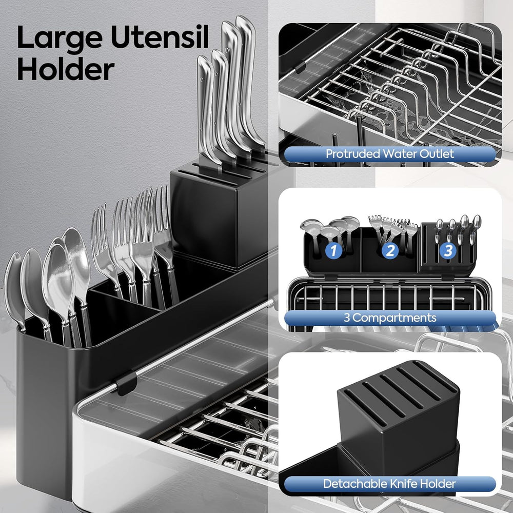 Urackify Expandable Dish Drying Rack, Stainless Steel, Large Capacity