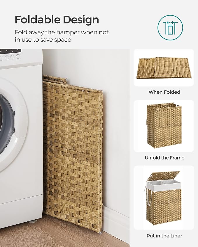 SONGMICS Laundry Hamper with Lid, 90L Clothes Hamper with 2 Removable Liner Bags