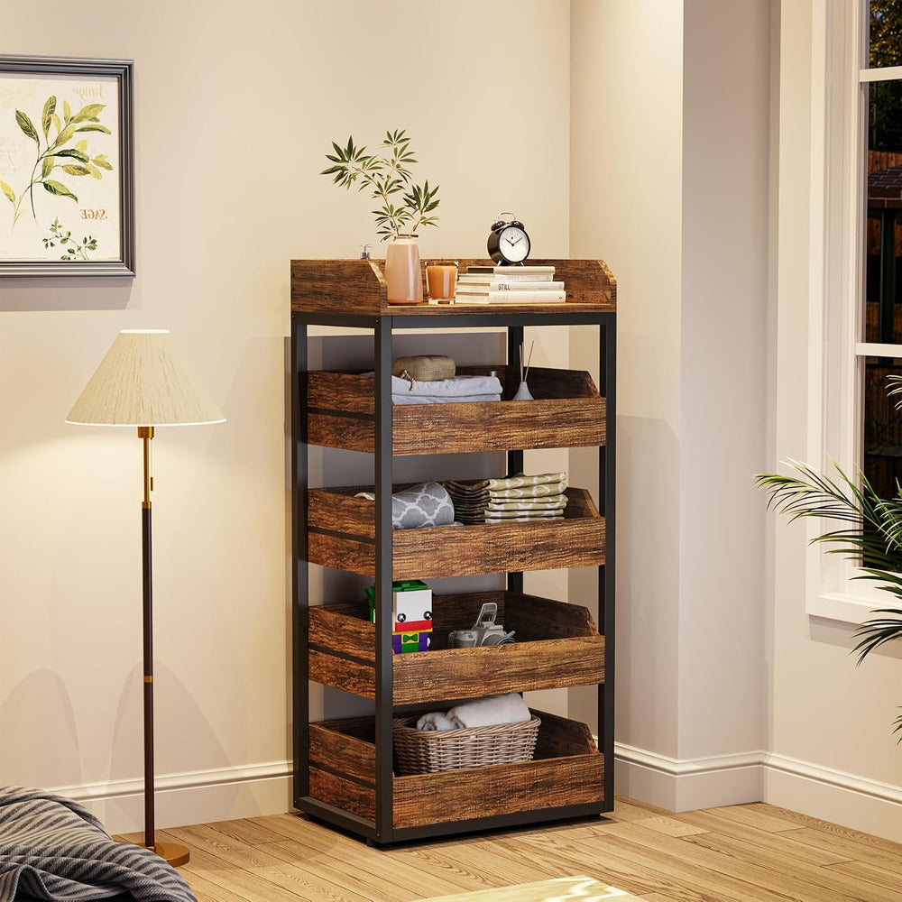 Tribesigns Wood Fruit and Vegetable Storage Rack, 5-Tier Pull-Out Snack Stand...