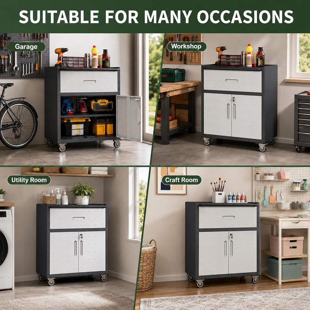 SAWJEC Rolling Tool Cabinet with Wheels, 1-Drawer Locking Steel Cabinet