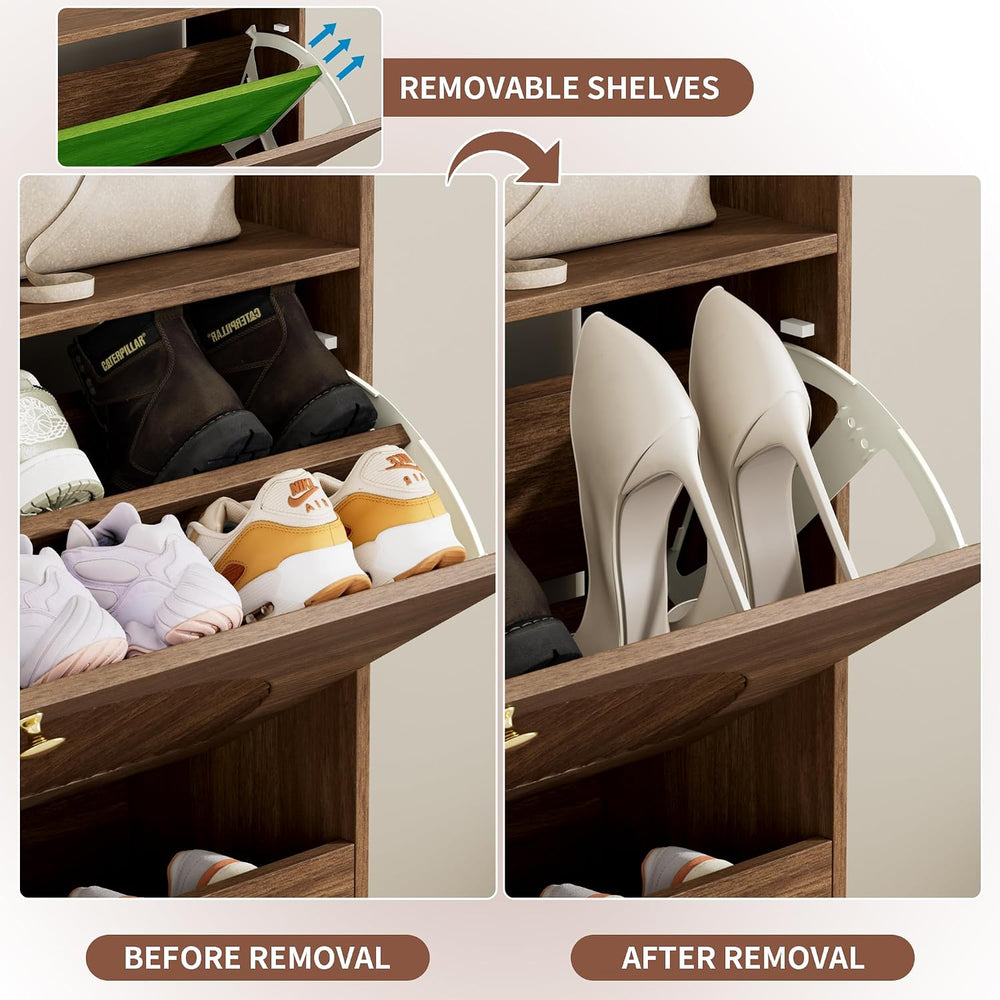 Shoe Storage Cabinet with 2 Flip Drawers (Walnut, 2 Flip Drawers)
