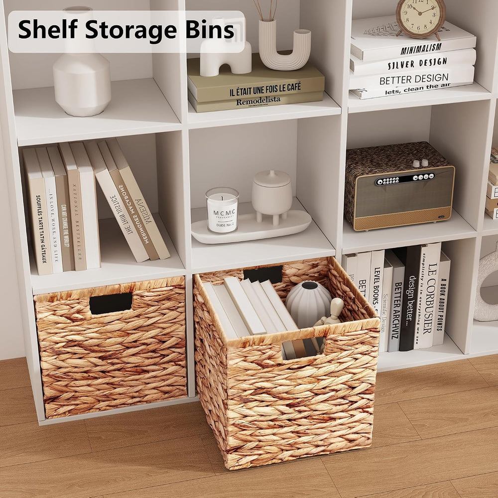 Vagusicc 11x11 Inch Water Hyacinth Storage Baskets Set of 2, Foldable Handwov...