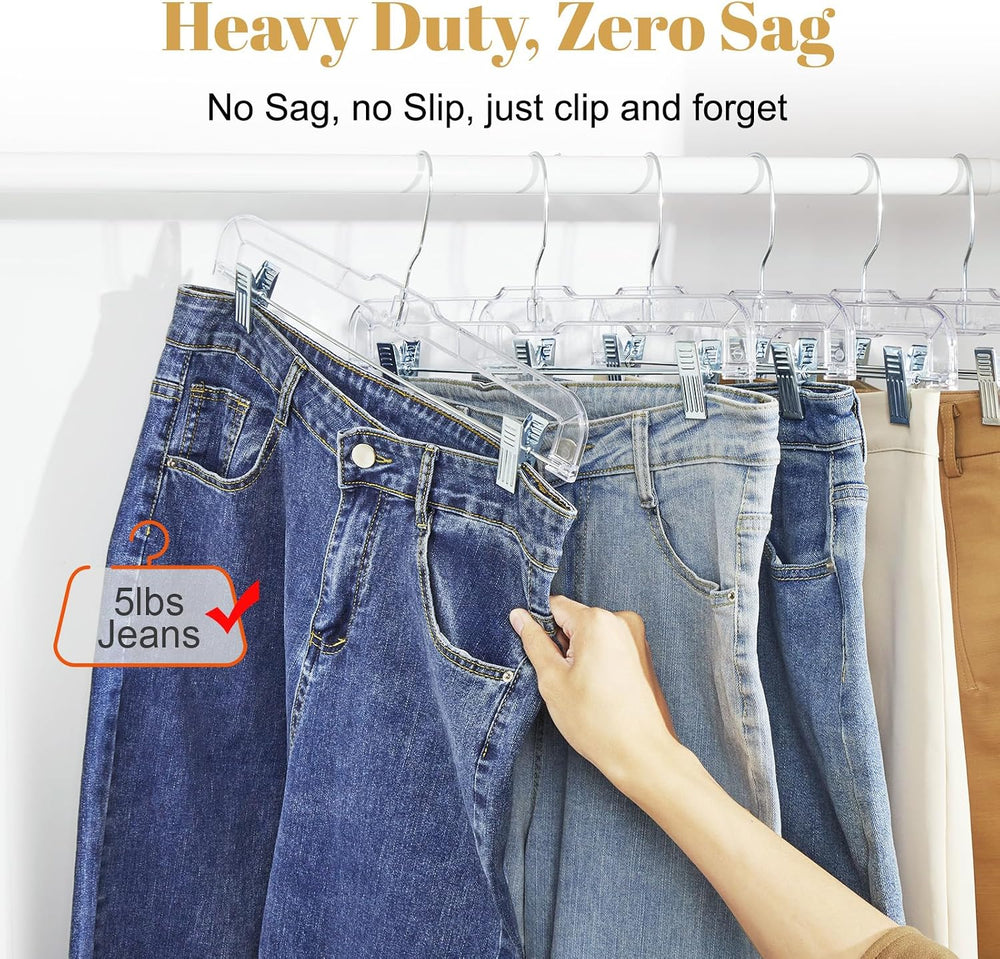 HOUSE DAY 100 Pack Plastic Skirt Hangers, 14'' Non Slip Clip Hangers