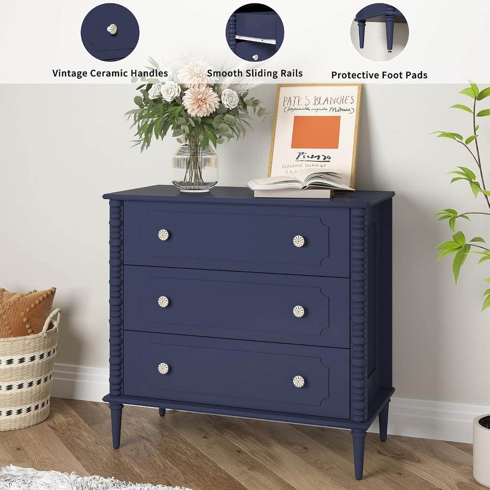 3 Drawer Dresser for Bedroom, 32" Wide Chest of Drawers, Blue