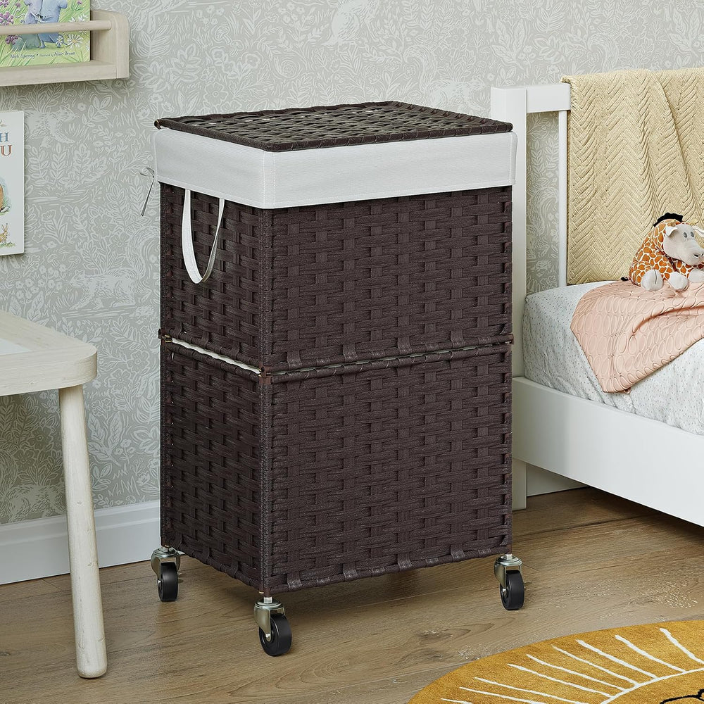 Chrislley Wicker Laundry Basket with Wheels,Rolling Laundry Hamper with Lid