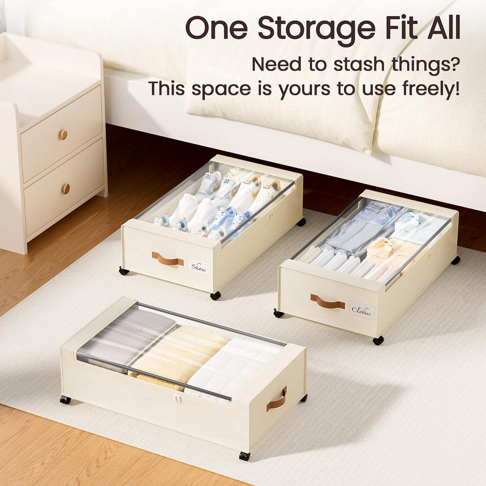 Yecaye 82L Under Bed Storage Containers, Fits 9.4" Under Bed, 2 Pack, Beige