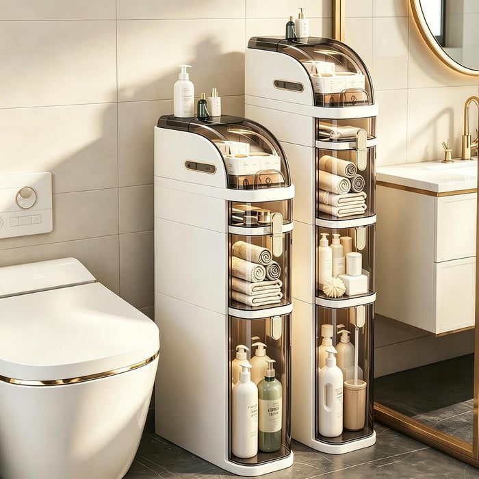 BGYMF 3-Tier Slim Bathroom Storage Cabinet with Drawers,Movable,White