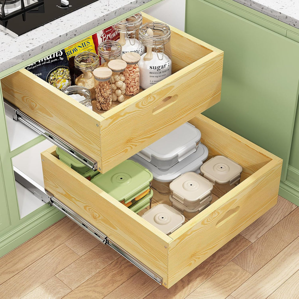 Pull Out Cabinet Organizer, Soft Close Slide Out Solid Wooden Drawers(15"...
