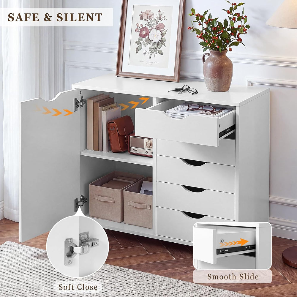 SweetGO 5 Drawer Wood File Cabinet with Wheels, Large Storage Printer Stand f...