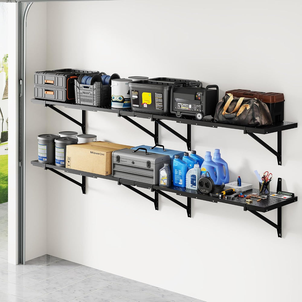 FLEXIMOUNTS 2-Pack 1x6ft Wall Mounted Garage Shelving, 14x68-inch
