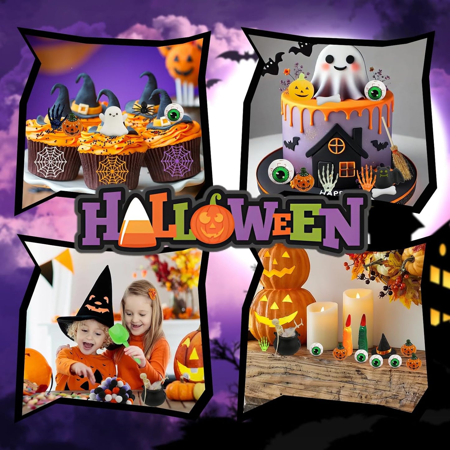 Hiawbon Halloween Sensory Bin Kits Sensory Bin Fillers | with Spider Spider Web Bat Halloween Sensory Box for Halloween Birthday