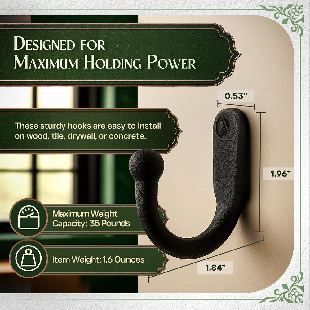 Renovators Supply Manufacturing Single Wall Hook, Wrought Iron Black Powder C...