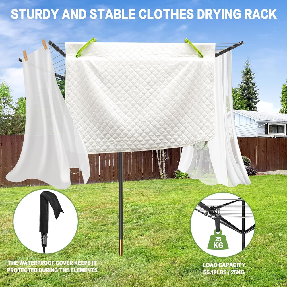 Outdoor Umbrella Drying Rack,Rotary Retractable Clothes Line,Outdoors Adjusta...
