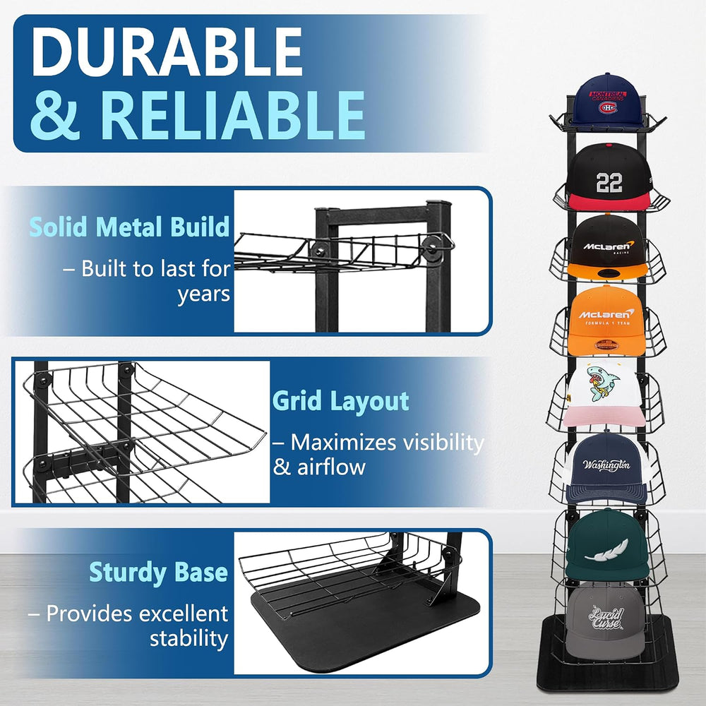 Hat Display 8 Tier, Hat Rack Stand Up to 70 Caps, Metal Hat Stands for Multip...
