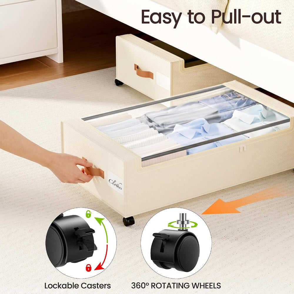 Yecaye 82L Under Bed Storage Containers, Fits 9.4" Under Bed, 2 Pack, Beige