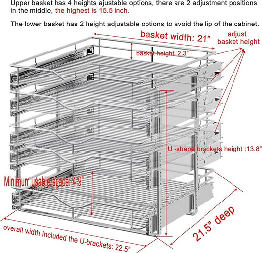 DINDON Pull Out Cabinet Organizer, Cabinet Pull Out Shelves, 2 Tier Pull Out - Image 2