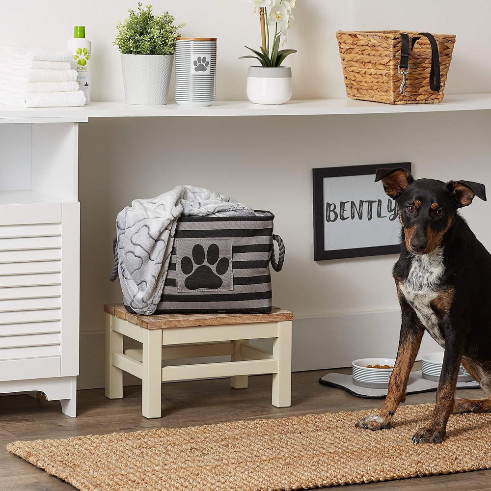 Bone Dry Pet Storage Collection Striped Paw Patch Bin, Black, Small Rectangle...