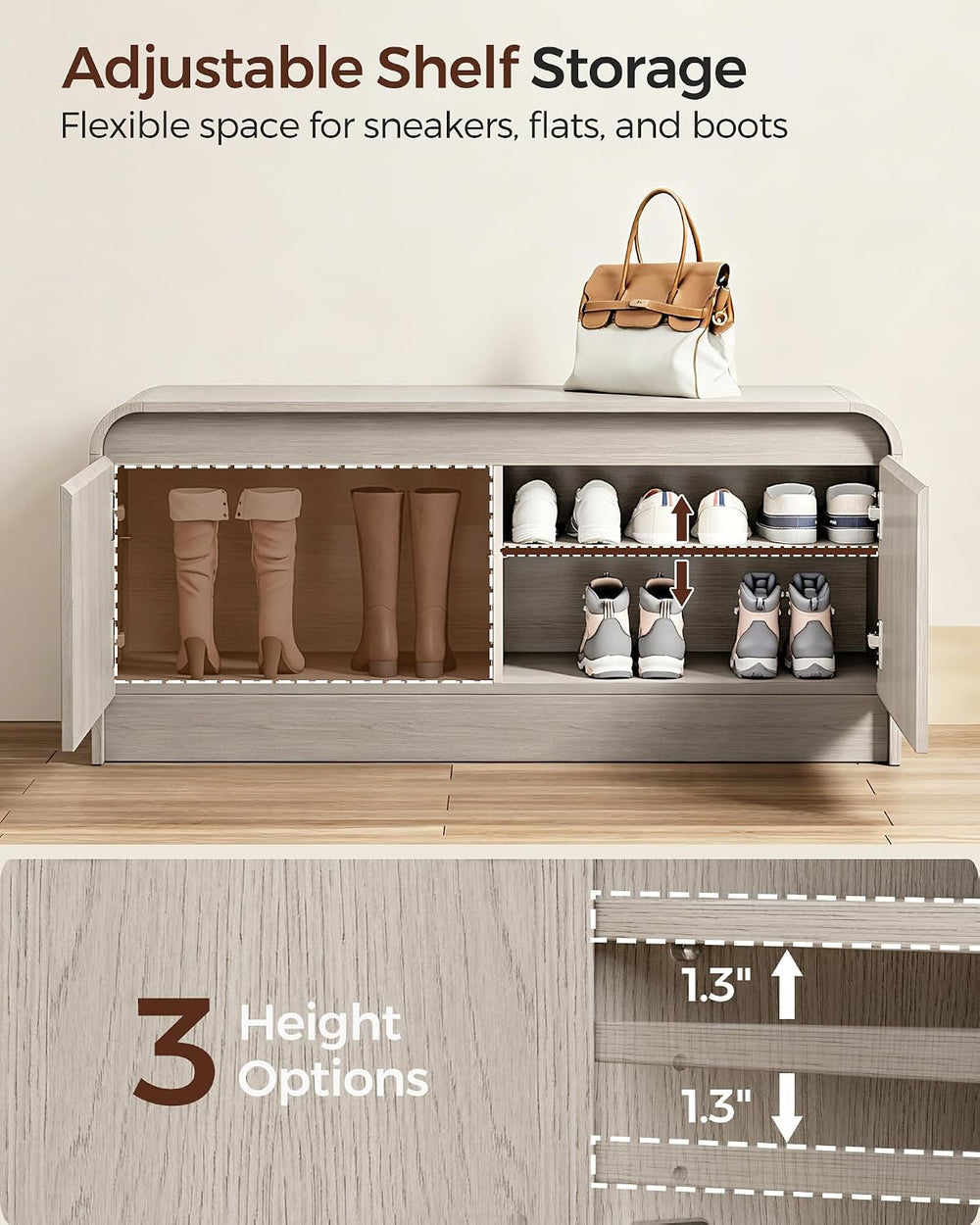 Homleke Modern Curved Entryway Shoe Storage Bench