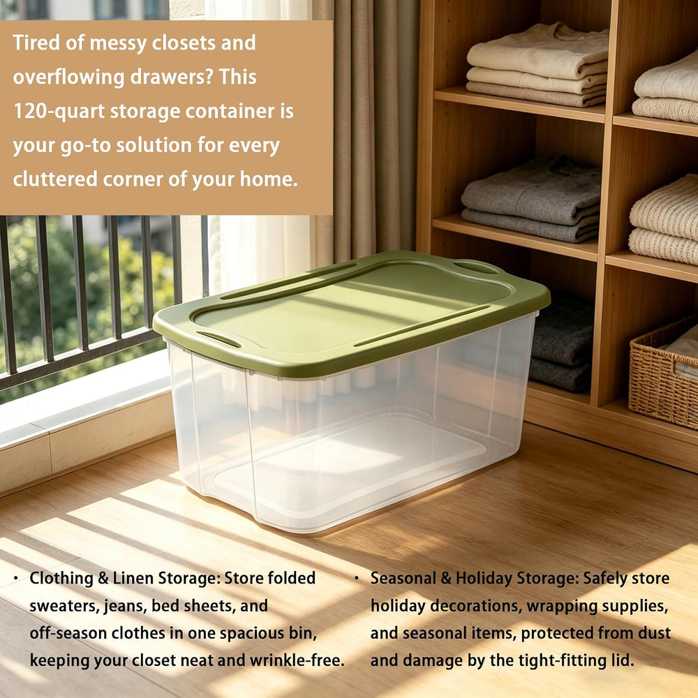 Extra-Large 120 Quart Clear Plastic Storage Bin (2-Pack) with Full-Grip Handl...