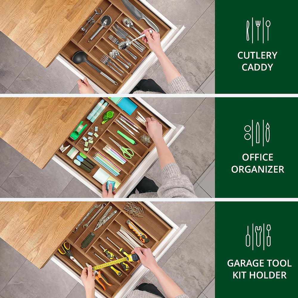 ROYAL CRAFT WOOD Luxury Bamboo Kitchen Drawer Organizer - Silverware Organize...