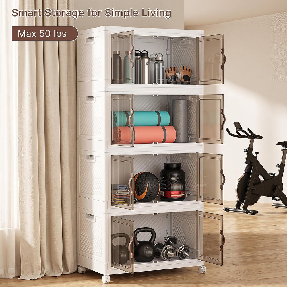 640QT Stackable Storage Bins with Lids, Collapsible Storage Cabinet