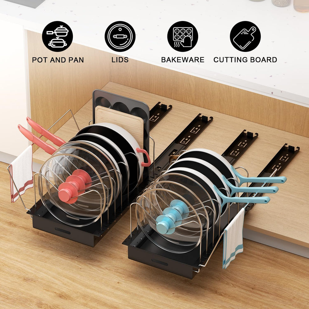 Golener Pots and Pans Organizer Under Cabinet, Pot Lid Holder, 2 Pack