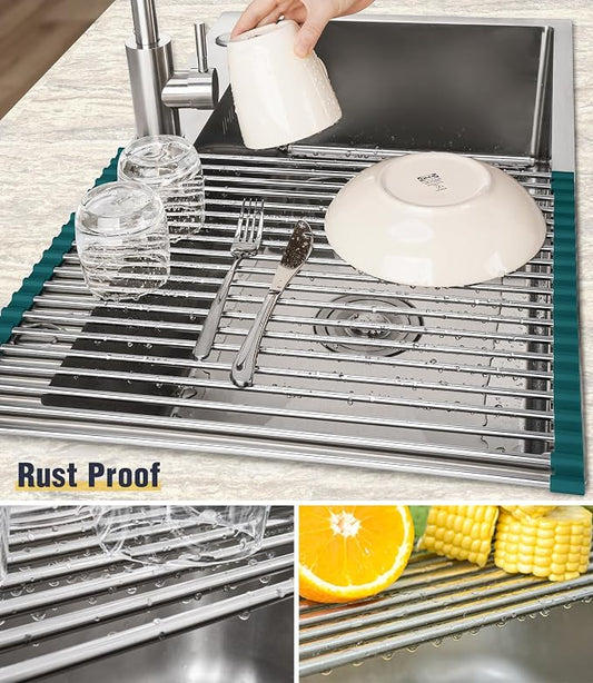 Tomorotec Stainless Steel Roll Up Dish Drying Rack, Foldable Over The Sink - Image 2