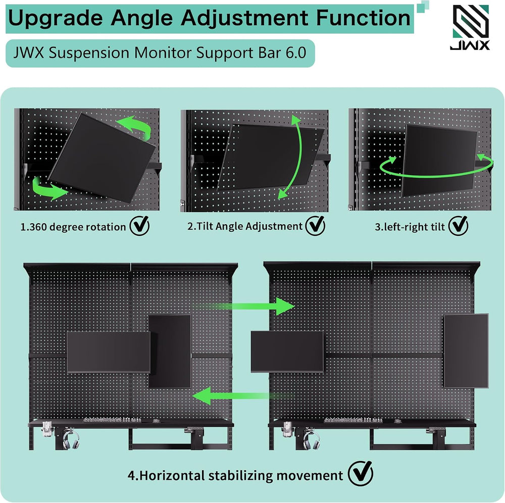 JWX Pegboard Standing Shelf Unit Pro Max with Monitor Support Bars, Gaming Pe...
