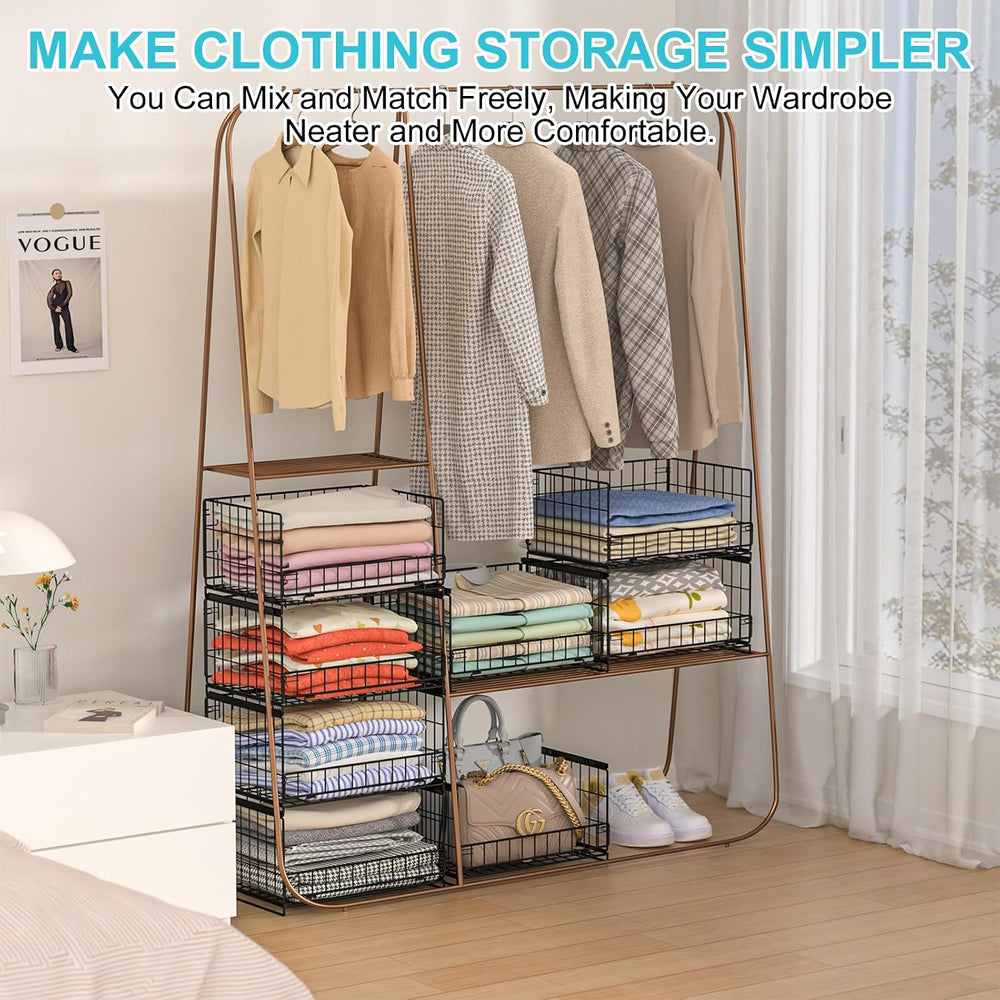 Hongtamoya 4-Tier Sliding Closet Organizers and Storage Shelves, Stackable Cl...
