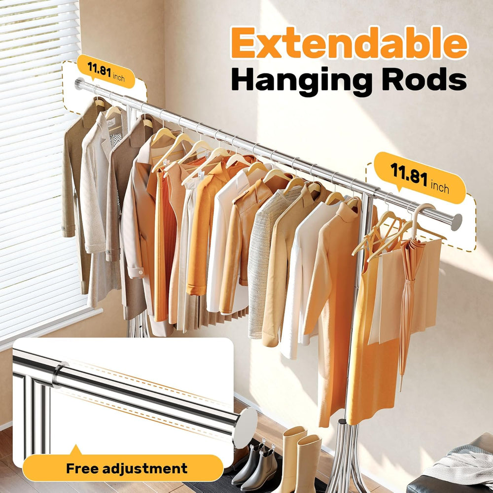 HOKEEPER Clothes Rack with Wood Shelves Load 500LBS Height Adjustable