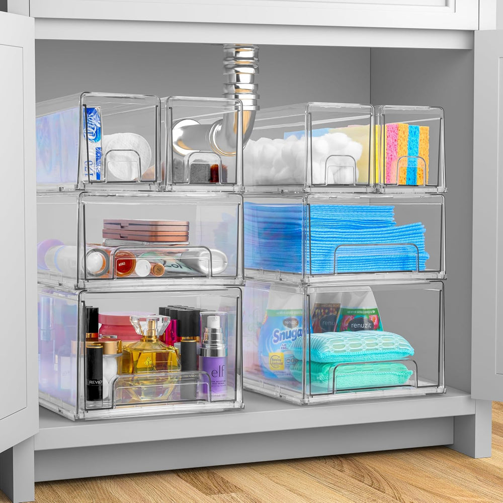 Sorbus Clear Stackable Storage Drawers with Pull-Out Bins (Small, 4 Pack)